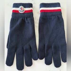 AUTH Moncler Logo Patch Striped Wool Gloves, Size L, Made In Italy